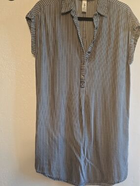 Striped Shirt Dress - Gray Pinstripe